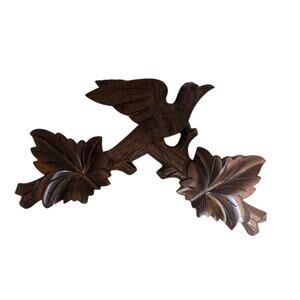 Vintage Antique Cuckoo Clock Topper Wood Hand Craved Bird with Leaves
